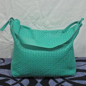 Gorgia Milani Teal Cross Stitched Leather Handbag
